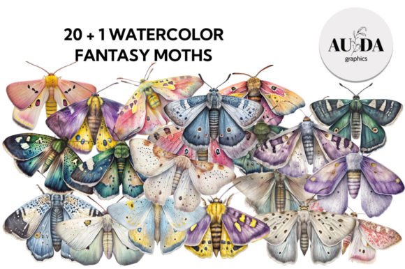 21 Watercolor Fantasy Moth Illustrations for Crafters