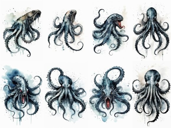 32 Images Kraken Watercolor Illustrations Review