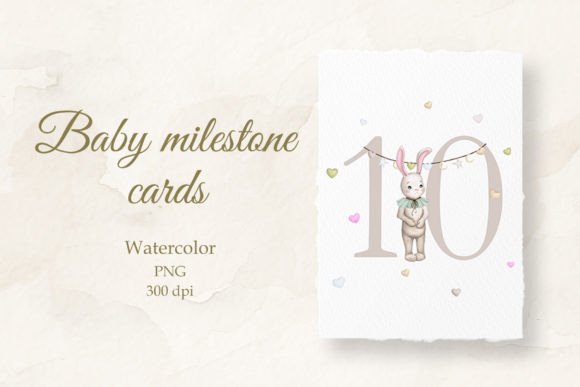 Baby Milestone Card Watercolor 10months Illustrations