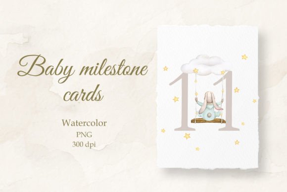 Baby Milestone Card Watercolor 11months Illustrations