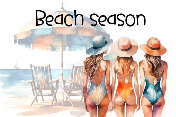 Beach Season Watercolor Clipart PNG Illustrations