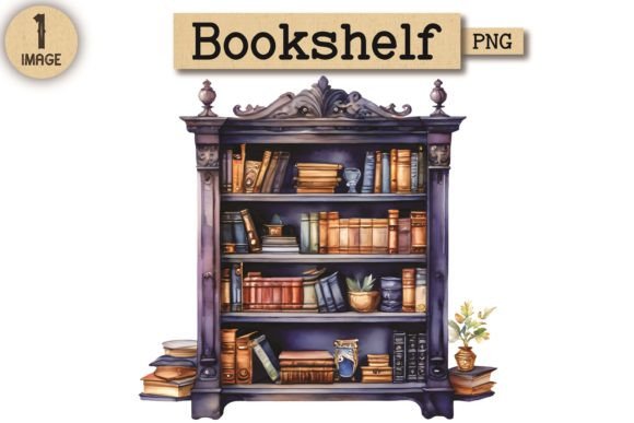 Bookshelf Watercolor Clipart PNG 12 Illustrations