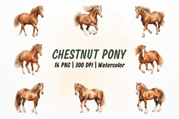 Chestnut Pony Watercolor Clipart: Illustrations for Crafters