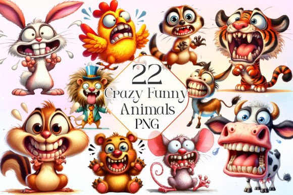 Crazy Funny Animals Watercolor Clipart: Editorial Illustrations