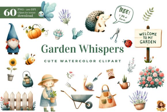 Cute Garden Whispers Illustrations for Crafters