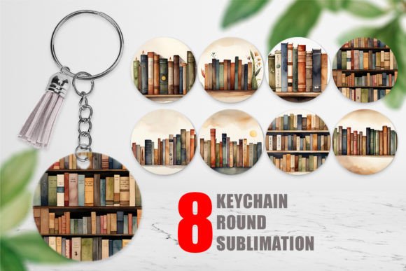 Keychain Watercolor Books Illustrations for Editorial Use