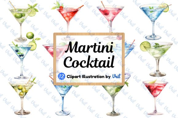 Martini Cocktail Clipart Watercolor Bund Illustrations