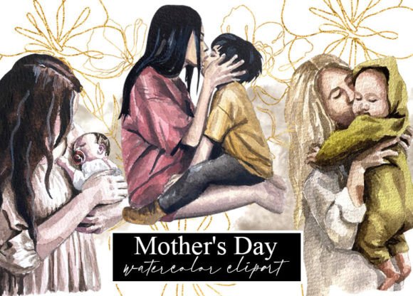 Mother's Day Mom Watercolor Clipart Illustrations