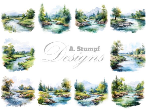 River Landscape Watercolor Clipart Set: Illustrations Review