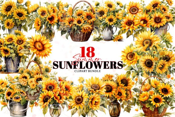 Sunflower Summer Sublimation Watercolor Illustrations