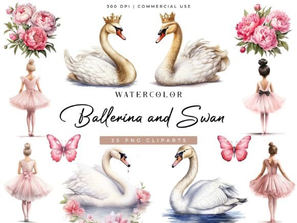 Watercolor Ballerina and Swan Illustrations for Editorial