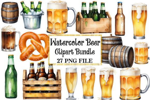 Watercolor Beer Clipart Bundle: Illustrations for Sellers