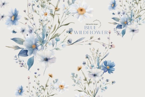 Watercolor Blue Wildflowers Clipart for Editorial Illustrations