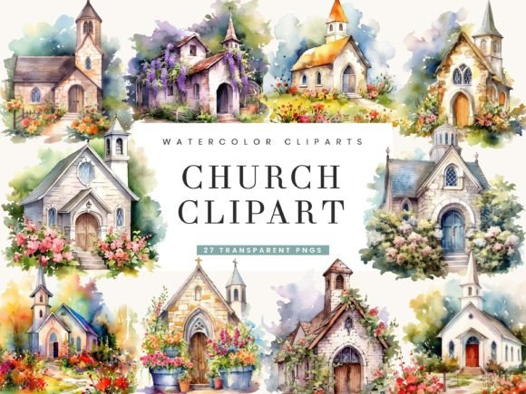 Watercolor Church Clipart Bundle: Illustrations for Branding