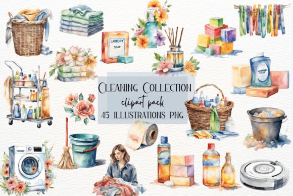 Watercolor Cleaning Illustrations for Crafters