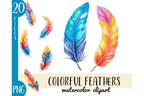 Watercolor Colorful Feathers Clipart PNG Illustrations