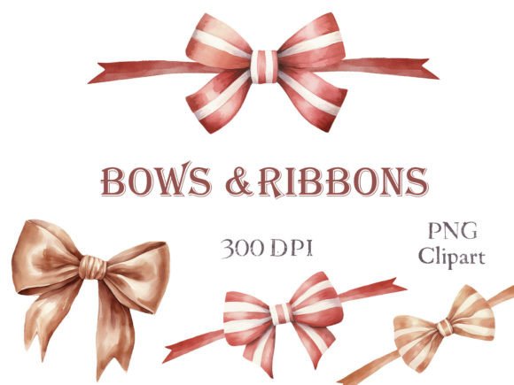 Watercolor Cute Bows Ribbons Clipart Illustrations