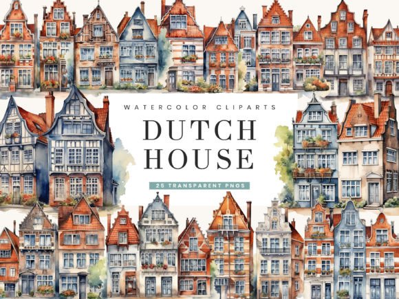 Watercolor Dutch House Illustrations for Branding