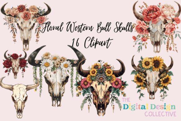 Watercolor Floral Bull Skull Illustrations Review