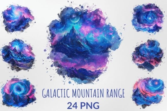 Watercolor Galactic Mountain Range Illustrations Review