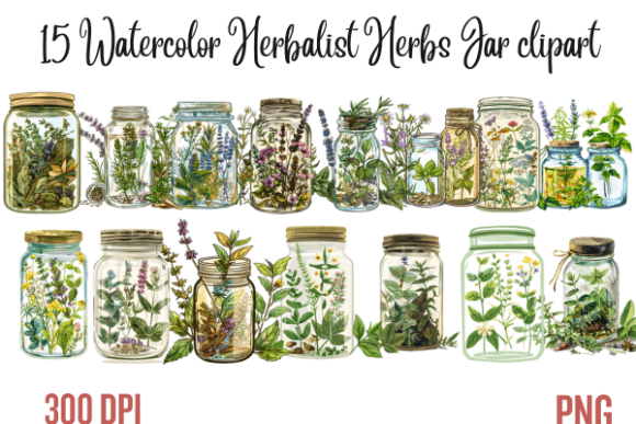 Watercolor Herbalist Herbs Jar Clipart Review