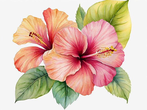 Watercolor Hibiscus Flower Illustrations for Branding