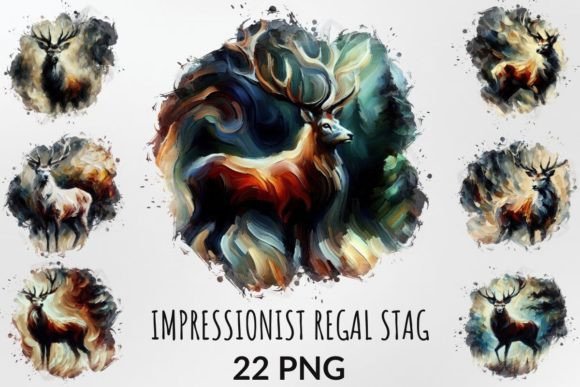 Watercolor Impressionist Regal Stag Illustrations