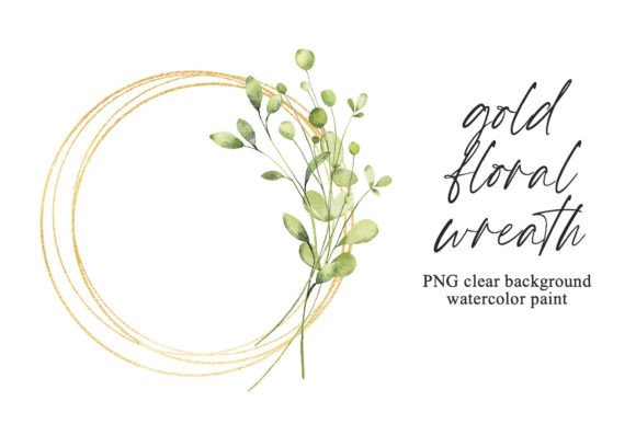 Watercolor Leaves Gold Wreath PNG Illustrations Review