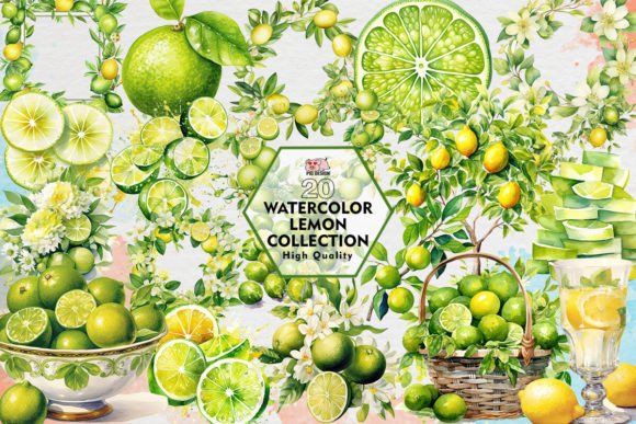 Watercolor Lemon Collection Clipart PNG Illustrations