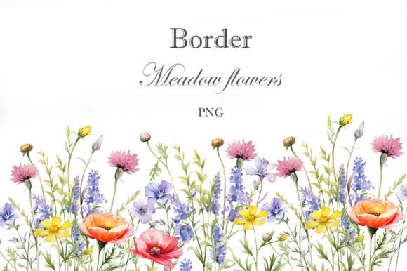 Watercolor Meadow Border Illustrations for Digital Products
