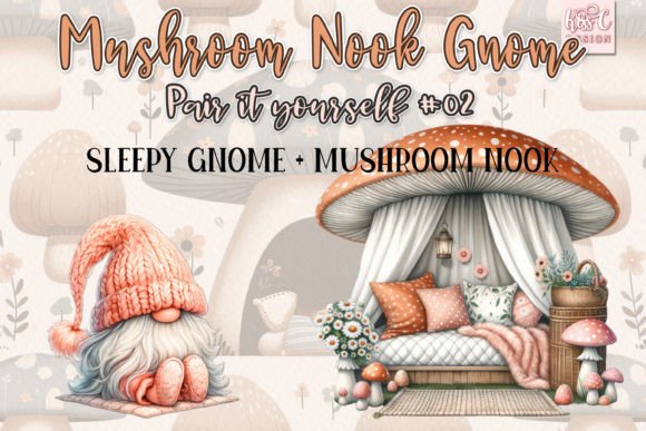 Watercolor Mushroom Nook Gnome Set 02 Illustrations