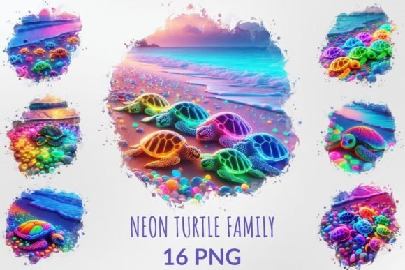 Watercolor Neon Turtle Family Clipart: Illustrations Review