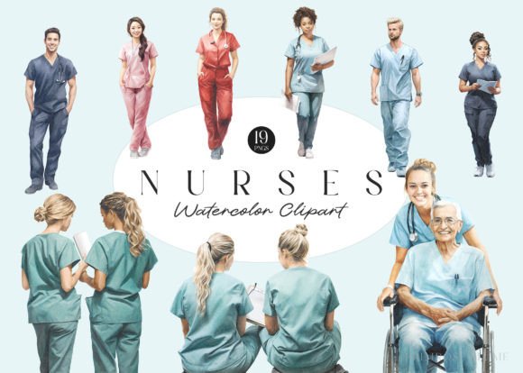 Watercolor Nurses Clipart: Illustrations for Branding