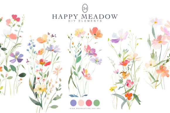 Watercolor Pastel Meadow Flowers Set: Illustrations Review