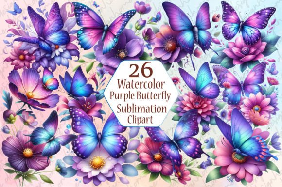 Watercolor Purple Butterfly Clipart for Illustrations