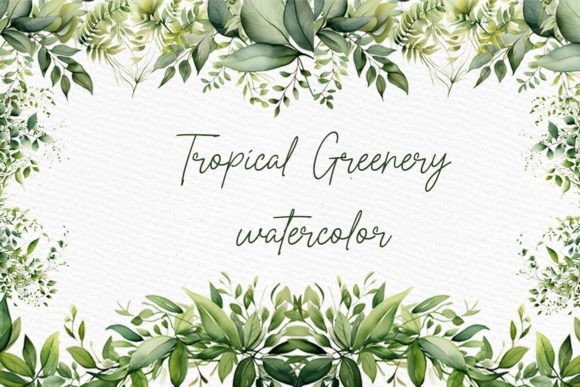 Watercolor Tropical Greenery Clipart for Embroidery
