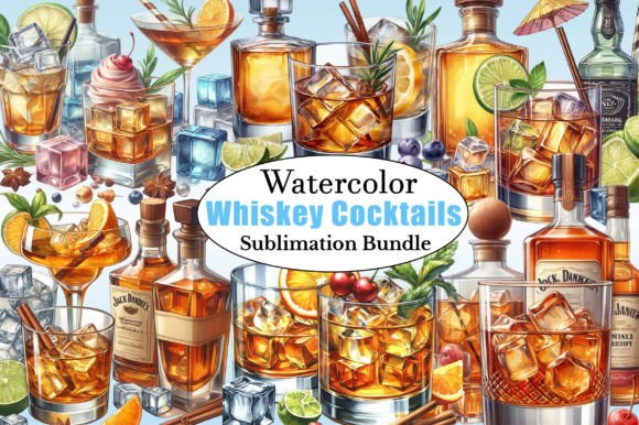 Watercolor Whiskey Cocktails PNG Clipart Illustrations
