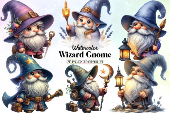 Watercolor Wizard Gnome Clipart: Crafting Illustrations