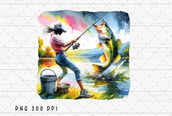 Women Girl Fishing Bass Illustrations PNG Review